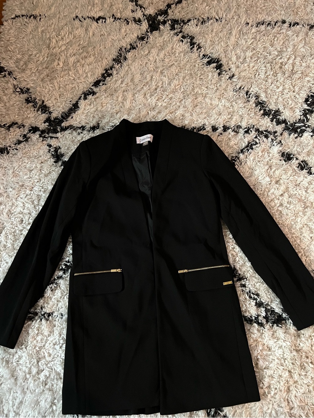 Calvin Klein Black Longline Zip-Pocket Open Blazer